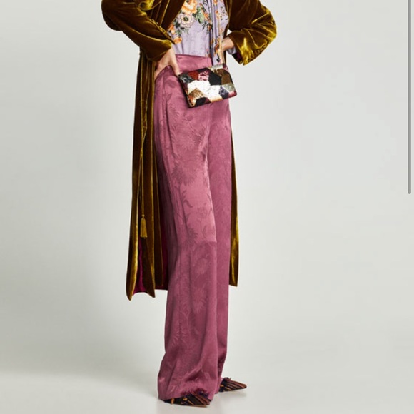 Zara Dusk Rose Jacquared Trousers Size XS💗 - Picture 3 of 8